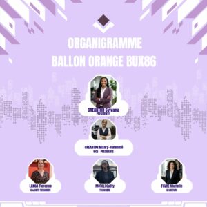 Le Ballon Orange Bux 86 est porté par une équipe dirigeante engagée et passionnée, au service du club et de ses joueurs.

À sa tête, Sylvana Creantor, Présidente, insuffle la vision et les valeurs du club au quotidien. Elle est secondée par Maary-Jahnamé Creantor, Vice-Présidente, qui assure la coordination et le bon fonctionnement des activités.

La gestion financière du club est assurée par Gaëty Motoli, Trésorière, accompagnée de Florence Langa, Adjointe Trésorière, qui veillent ensemble à la bonne santé économique de l'association.

Enfin, Murielle Favre, Secrétaire, garantit le suivi administratif et la communication interne du club.